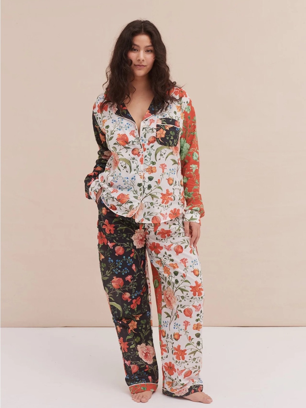 Desmond & Dempsey Persephone Patchwork Floral Organic Cotton Pajama Set Size S